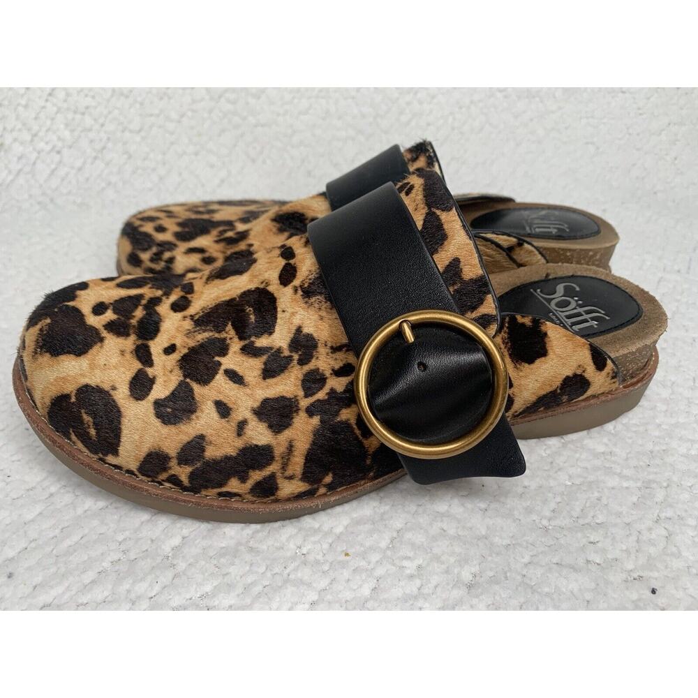 SOFFT Billie Coffee Leopard Print Calf Hair Slip On Comfort Mules shoe Sz 6.5M - Picture 2 of 8